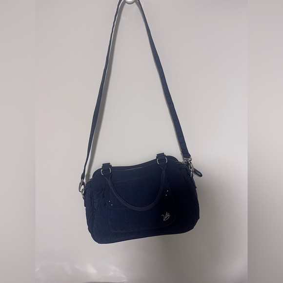 Vera Bradley Handbags - Vera Bradley Navy Blue Quilted Shoulder Bag Purse Floral Stitch
